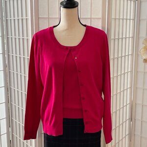 Talbots Pima Cotton Cardigan Twinset in Fuchsia Pink - Size Medium Petite